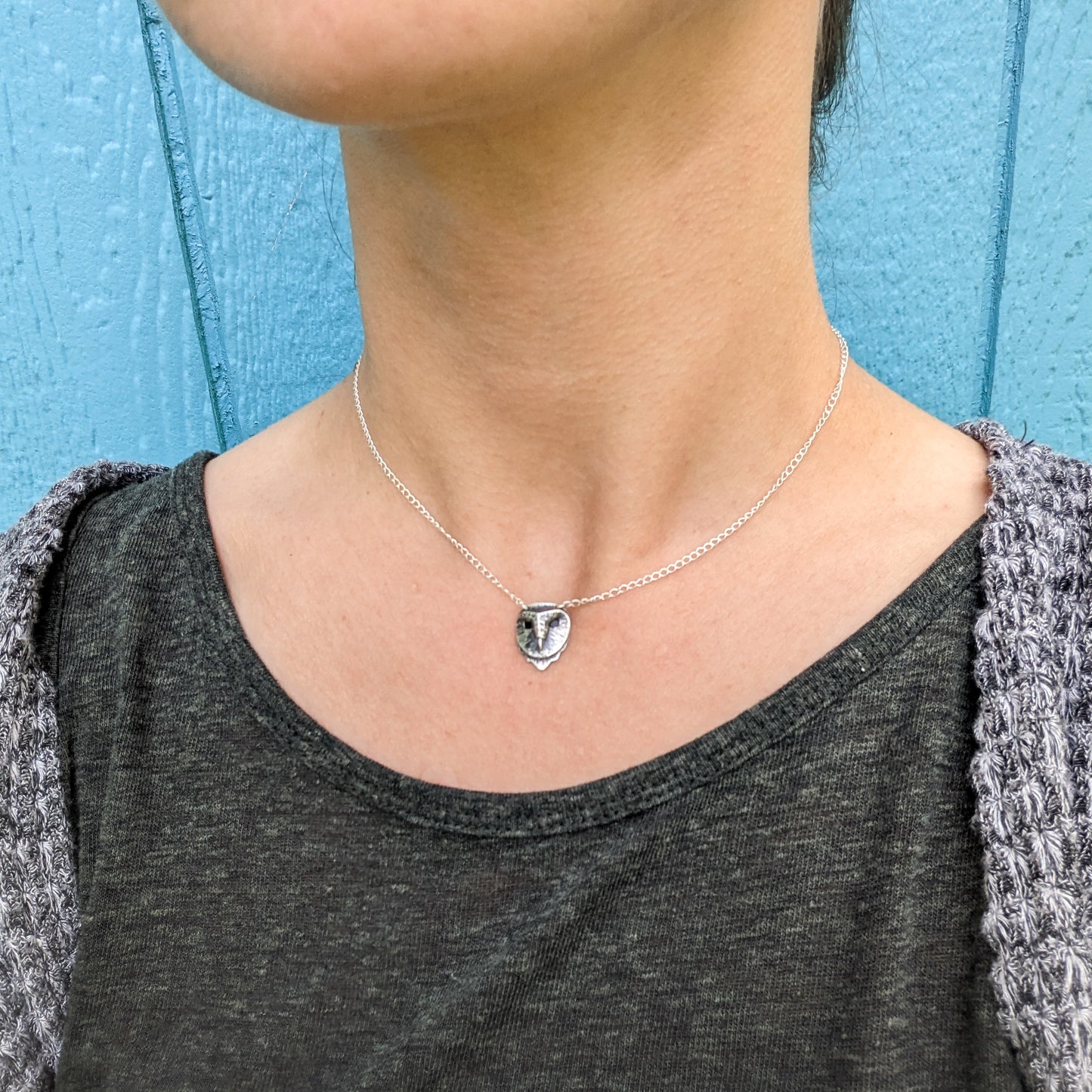 Owl Face Pendant being worn