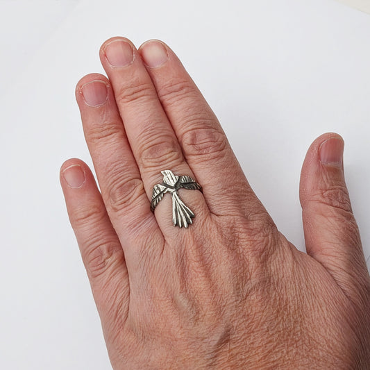 Crow in Flight Ring – Handcrafted Sterling Silver