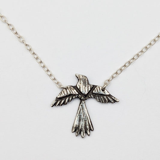 Crow in Flight Pendant – Handcrafted Sterling Silver