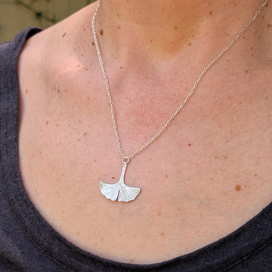 Ginkgo Leaf Pendant – Handcrafted Sterling Silver