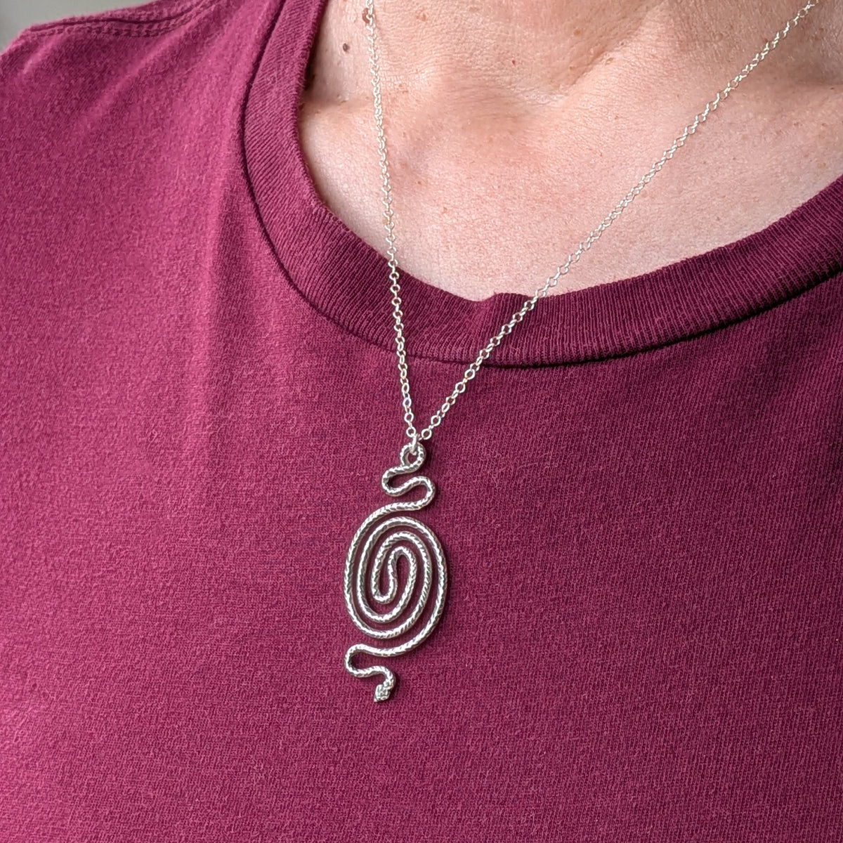 Sterling Silver Snake Maze Pendant Necklace